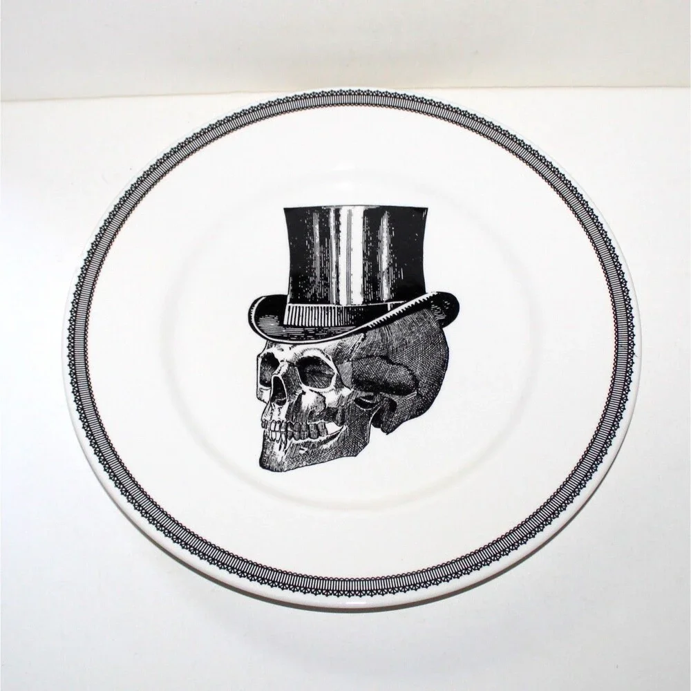 Victorian English Pottery Dinner Plate Edward Challinor Skull Halloween ceramic